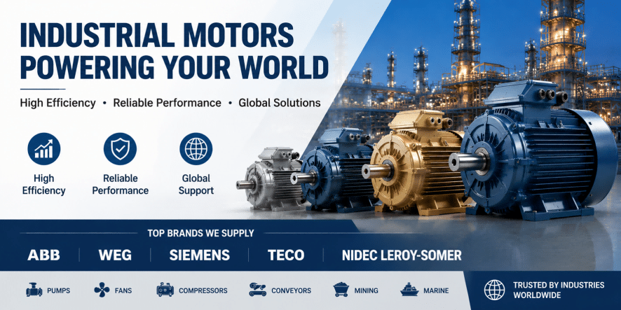 Industrial motors supplier providing ABB, WEG, Siemens, TECO and Nidec Leroy-Somer motors